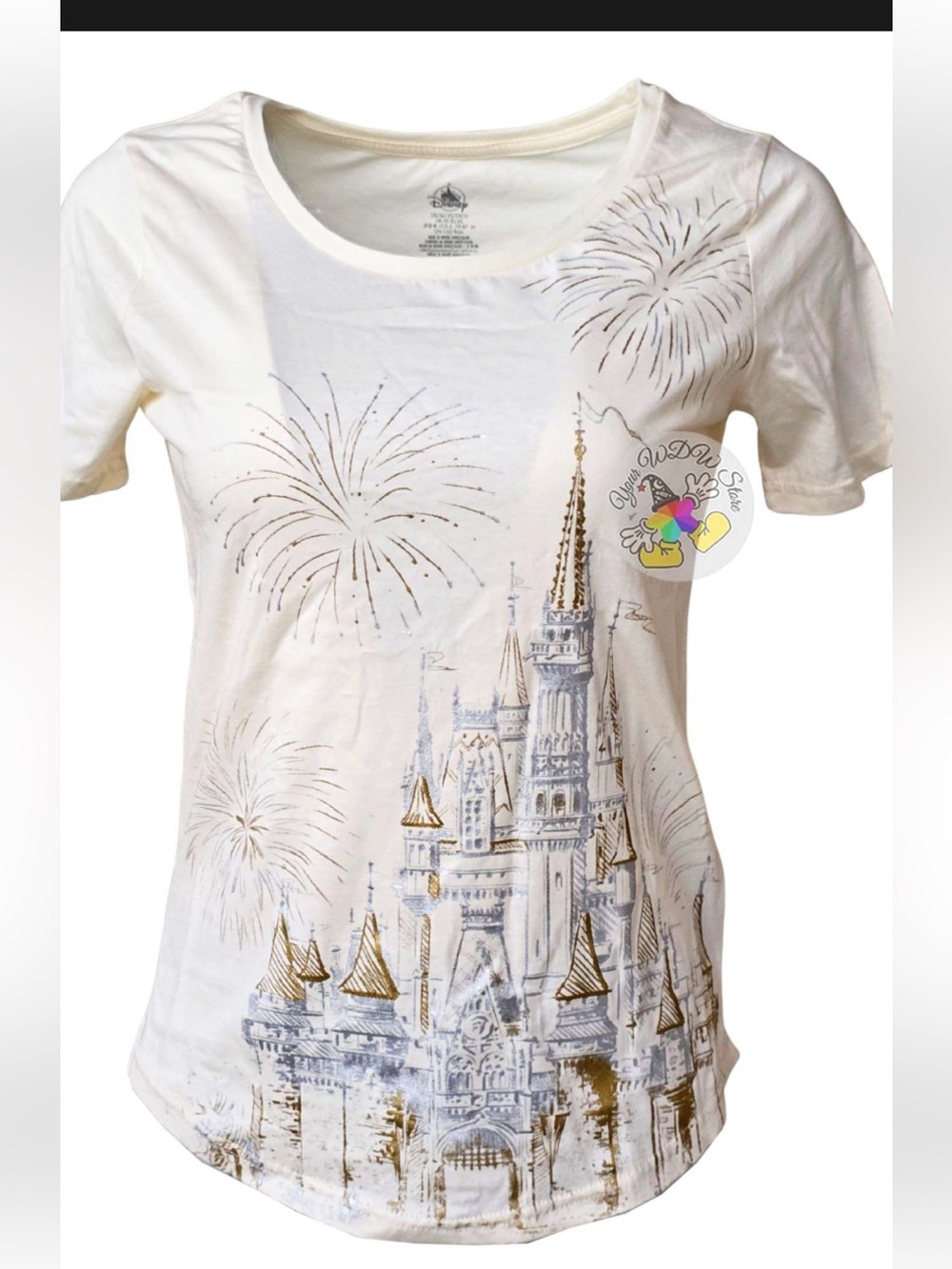 Disney Parks Cinderella Castle Metallic Fireworks Fashion Tee Cream 3X